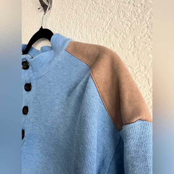 Mens Sweater Cremieux Classics Suede Button Collar Blue Preppy Business Cotton - Picture 4 of 8